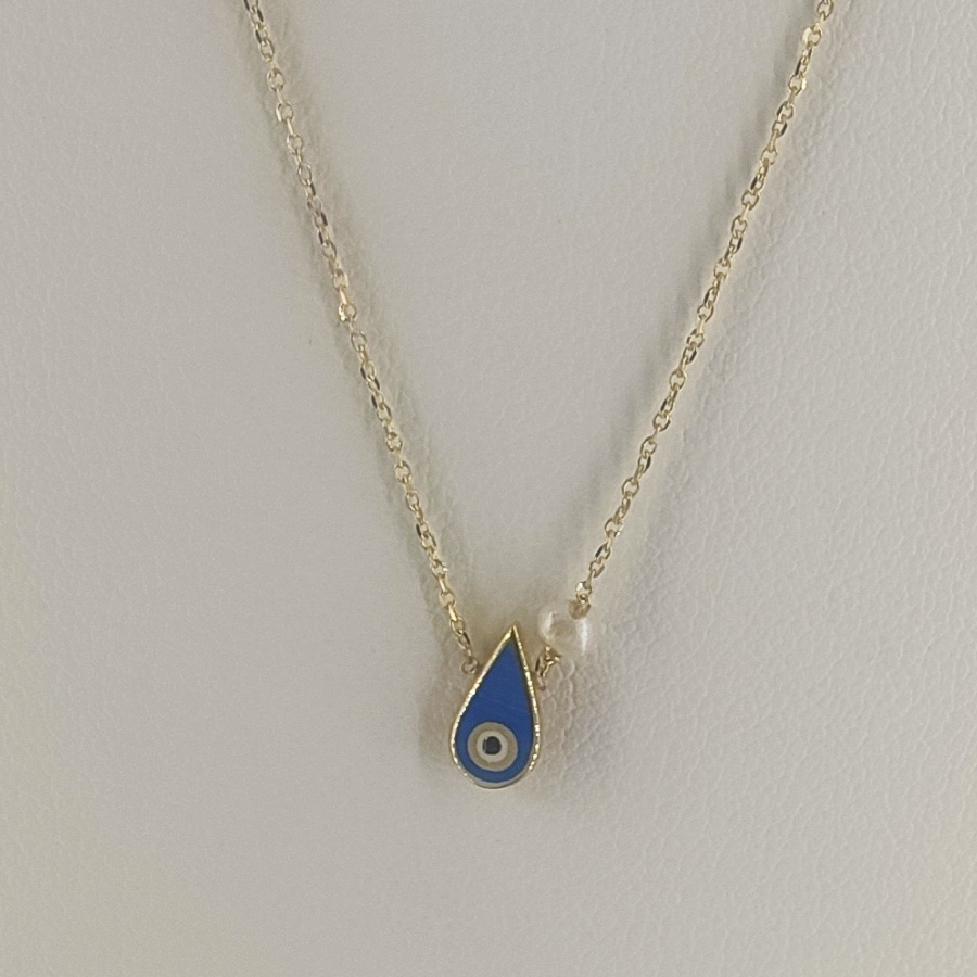 Κολιέ με μπλε σμάλτο και μαργαριτάρι